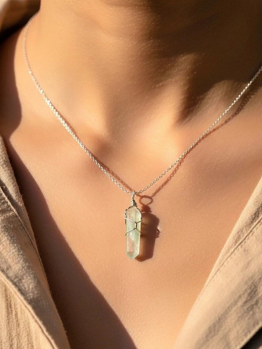 Clear Quartz Crystal Point Pendant Necklace